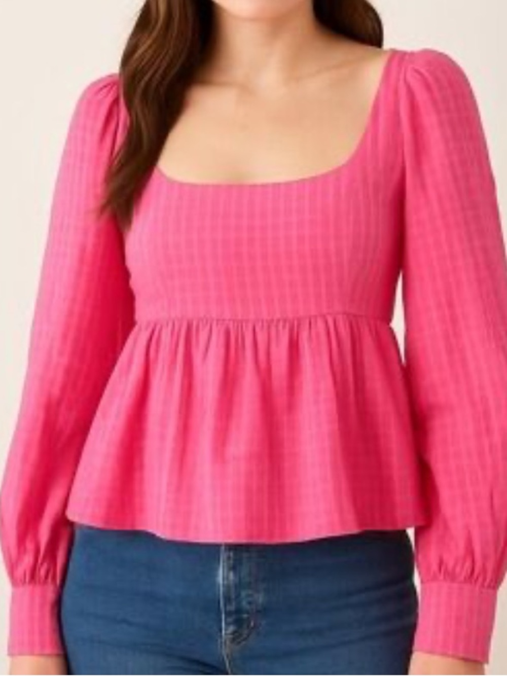 Wayf Pink Square-Neck Peplum Top
